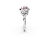 White gold Fancy Pink Heart Cut Diamond Three-Stone Halo Ring with Prong Setting and Pavé Accents_2