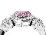 White gold Fancy Pink Heart Cut Diamond Three-Stone Halo Ring with Prong Setting and Pavé Accents_4