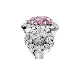White gold Fancy Pink Heart Cut Diamond Three-Stone Halo Ring with Prong Setting and Pavé Accents_5
