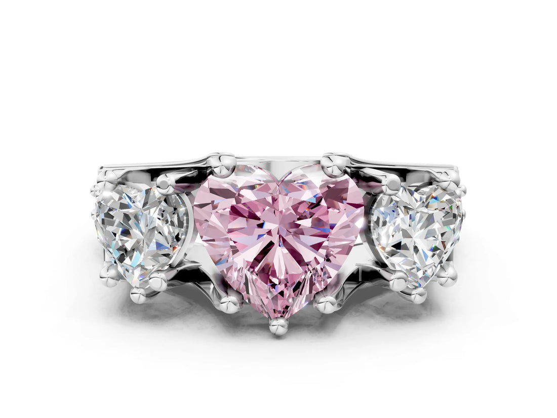 White gold Fancy Pink Heart Cut Diamond Three-Stone Ring with Channel Set Band and Four-Prong Setting_64