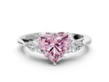 White gold Fancy Pink Heart Cut Diamond Three-Stone Ring with Pear  Side Stones and Prong Setting_108