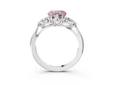 White gold Fancy Pink Heart Cut Diamond Three-Stone Ring with Pear  Side Stones and Prong Setting_111
