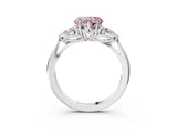 White gold Fancy Pink Heart Cut Diamond Three-Stone Ring with Pear  Side Stones and Prong Setting_117