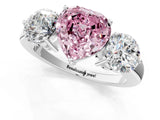 White gold Fancy Pink Heart Cut Diamond Three-Stone Ring with Prong Setting and Classic Band_135