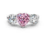 White gold Fancy Pink Heart Cut Diamond Three-Stone Ring with Prong Setting and Classic Band_136