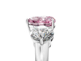 White gold Fancy Pink Heart Cut Diamond Three-Stone Ring with Prong Setting and Classic Band_141