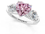 White gold Fancy Pink Heart Cut Diamond Three-Stone Ring with Prong Setting and Pavé Band_1