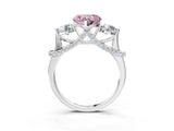 White gold Fancy Pink Heart Cut Diamond Three-Stone Ring with Prong Setting and Pavé Band_3