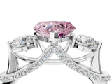 White gold Fancy Pink Heart Cut Diamond Three-Stone Ring with Prong Setting and Pavé Band_4
