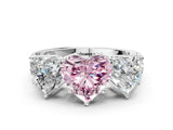 White gold Fancy Pink Heart Cut Diamond Three-Stone Ring with Prong Setting and Textured Band_12