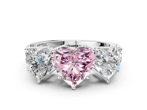 White gold Fancy Pink Heart Cut Diamond Three-Stone Ring with Prong Setting and Textured Band_12