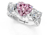 White gold Fancy Pink Heart Cut Diamond Three-Stone Ring with Prong Setting and Textured Band_13