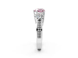White gold Fancy Pink Heart Cut Diamond Three-Stone Ring with Prong Setting and Textured Band_14