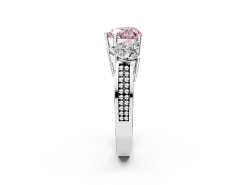 White gold Fancy Pink Heart Cut Diamond Three-Stone Ring with Prong Setting and Textured Band_14