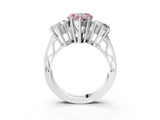 White gold Fancy Pink Heart Cut Diamond Three-Stone Ring with Prong Setting and Textured Band_15