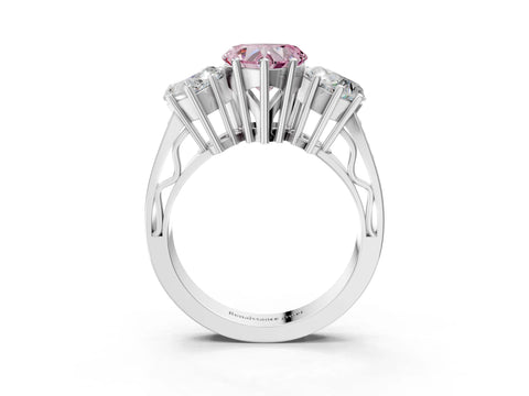 White gold Fancy Pink Heart Cut Diamond Three-Stone Ring with Prong Setting and Textured Band_15