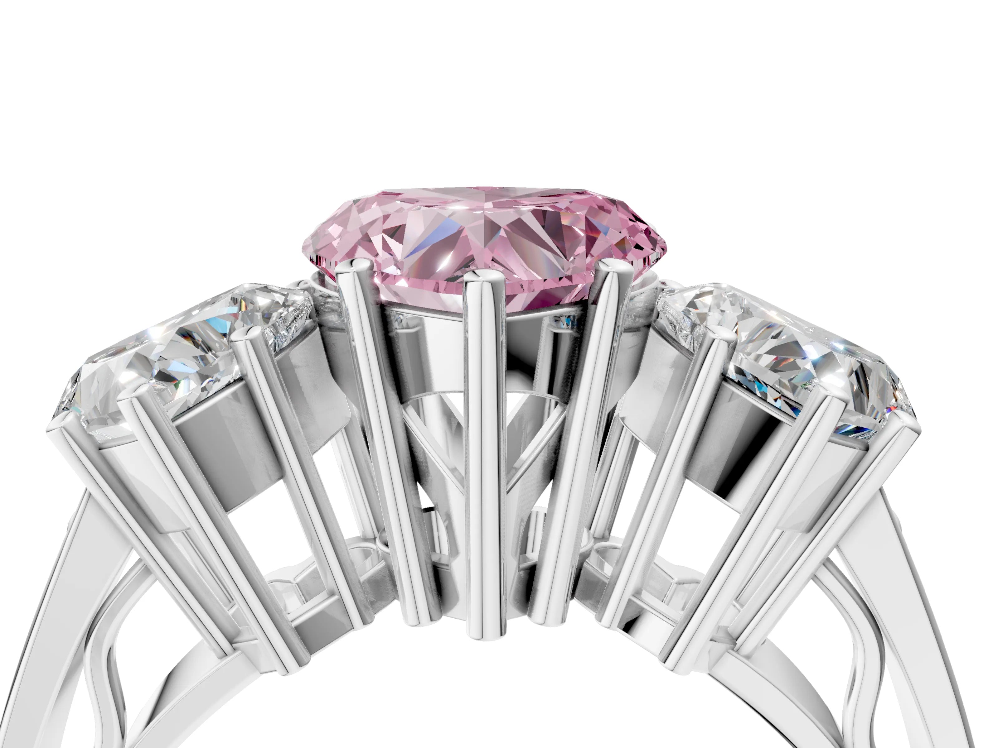 White gold Fancy Pink Heart Cut Diamond Three-Stone Ring with Prong Setting and Textured Band_16