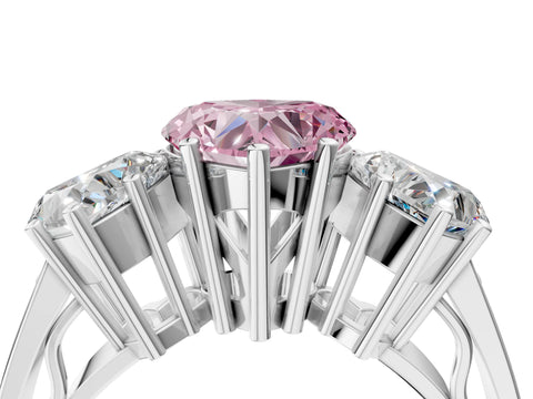 White gold Fancy Pink Heart Cut Diamond Three-Stone Ring with Prong Setting and Textured Band_16