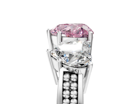 White gold Fancy Pink Heart Cut Diamond Three-Stone Ring with Prong Setting and Textured Band_17