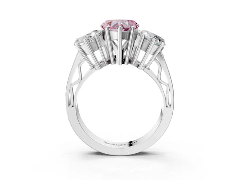 White gold Fancy Pink Heart Cut Diamond Three-Stone Ring with Prong Setting and Textured Band_3