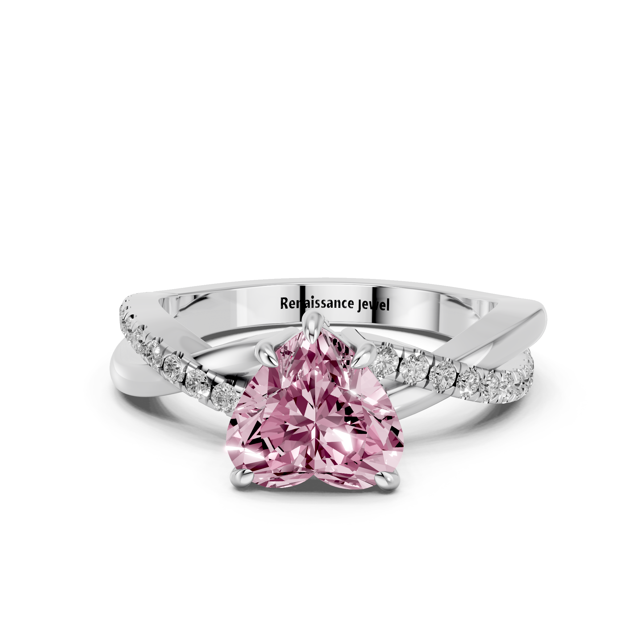 White gold Fancy Pink Heart  Cut Diamond Twist Band Solitaire with Prong Setting_11