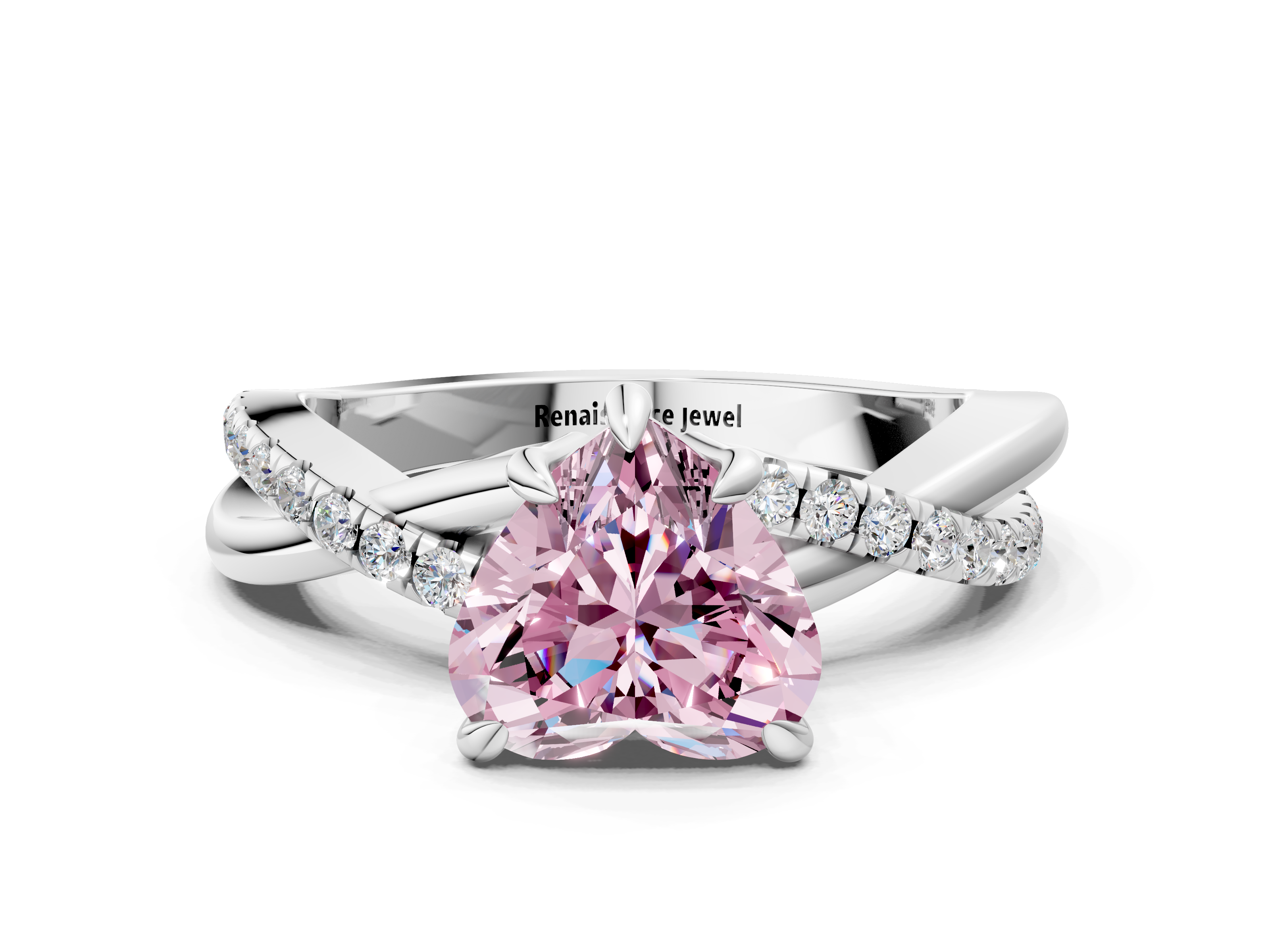 White gold Fancy Pink Heart  Cut Diamond Twist Band Solitaire with Prong Setting_35