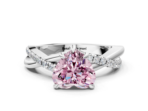 White gold Fancy Pink Heart  Cut Diamond Twist Band Solitaire with Prong Setting_35
