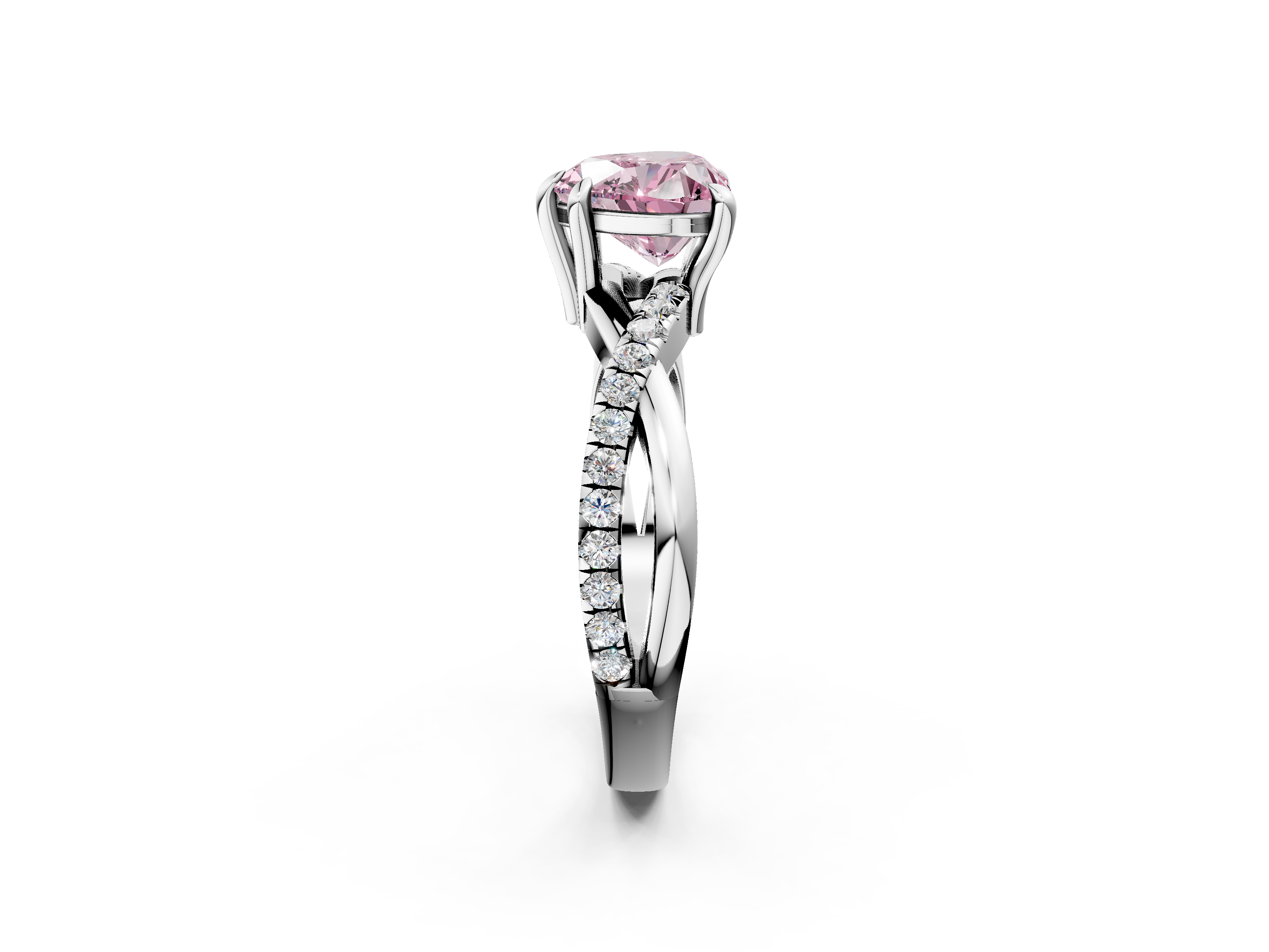 White gold Fancy Pink Heart  Cut Diamond Twist Band Solitaire with Prong Setting_37