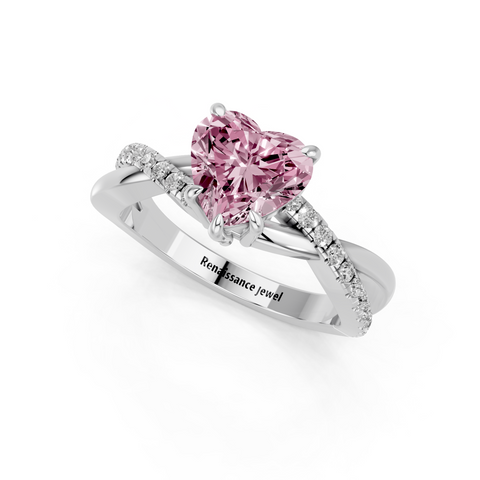 White gold Fancy Pink Heart  Cut Diamond Twist Band Solitaire with Prong Setting_3