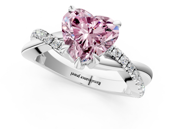 White gold Fancy Pink Heart  Cut Diamond Twist Band Solitaire with Prong Setting