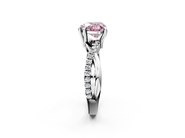 White gold Fancy Pink Heart  Cut Diamond Twist Band Solitaire with Prong Setting