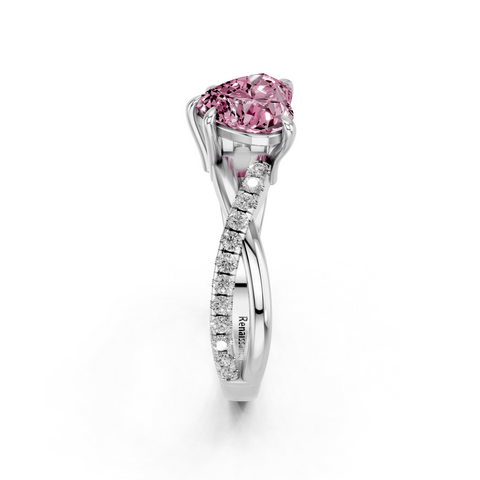 White gold Fancy Pink Heart  Cut Diamond Twist Band Solitaire with Prong Setting_4
