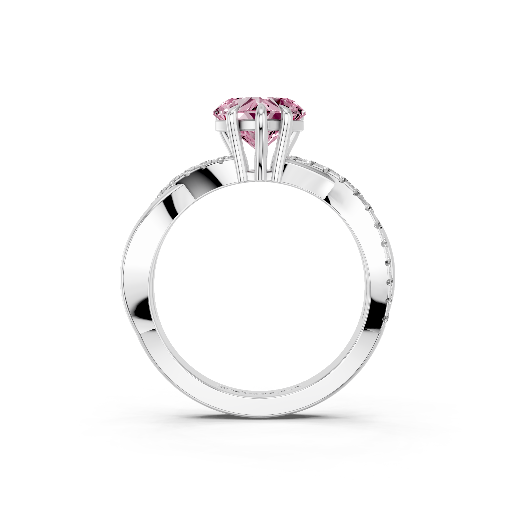 White gold Fancy Pink Heart  Cut Diamond Twist Band Solitaire with Prong Setting_5
