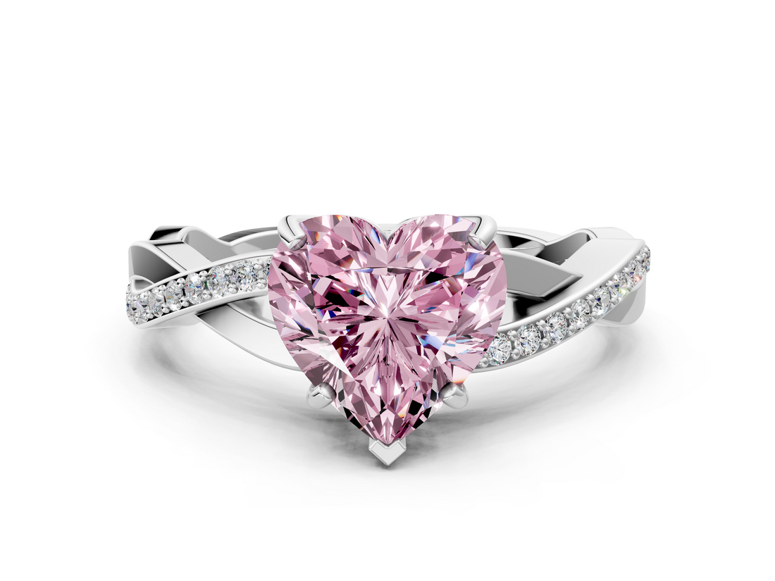 White gold Fancy Pink Heart  Cut Diamond Twisted Band Engagement Ring with Prong Setting_3