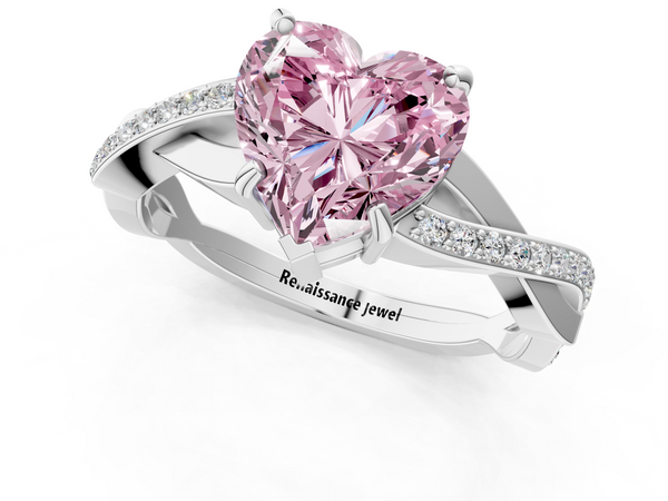 Platinum Fancy Pink Heart  Cut Diamond Twisted Band Engagement Ring with Prong Setting