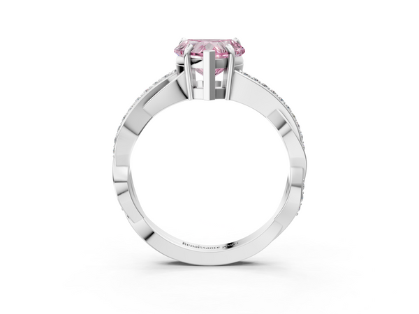 Platinum Fancy Pink Heart  Cut Diamond Twisted Band Engagement Ring with Prong Setting