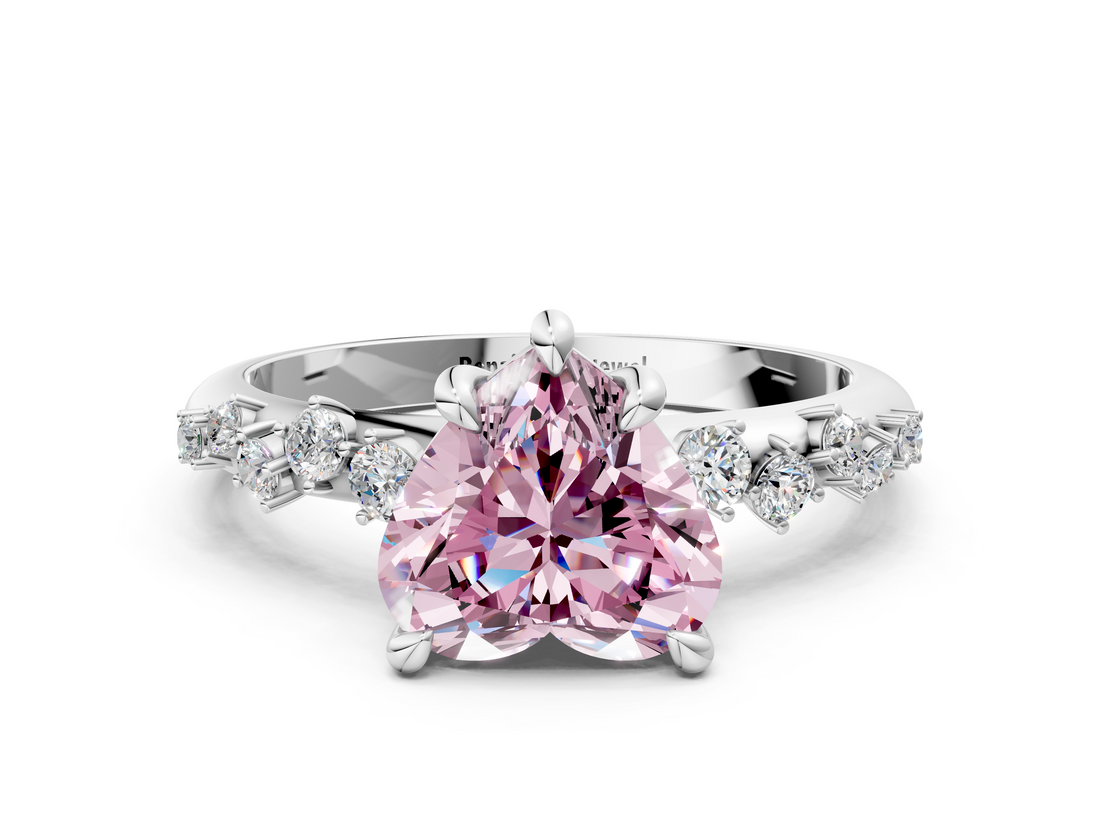 White gold Fancy Pink Heart  Cut Diamond Vine Band with Four-Prong Setting_57