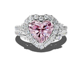 White gold Fancy Pink Heart  Cut Double Halo Diamond Engagement Ring with Pave Band and Four-Prong Setting_101