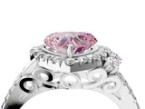 White gold Fancy Pink Heart  Cut Double Halo Diamond Engagement Ring with Pave Band and Four-Prong Setting_107