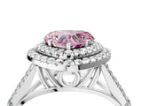 White gold Fancy Pink Heart  Cut Double Halo Split Shank Diamond Ring with Prong Setting_53