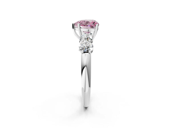 Platinum Fancy Pink Heart  Cut Five-Stone Prong Set Diamond Ring with Classic Band