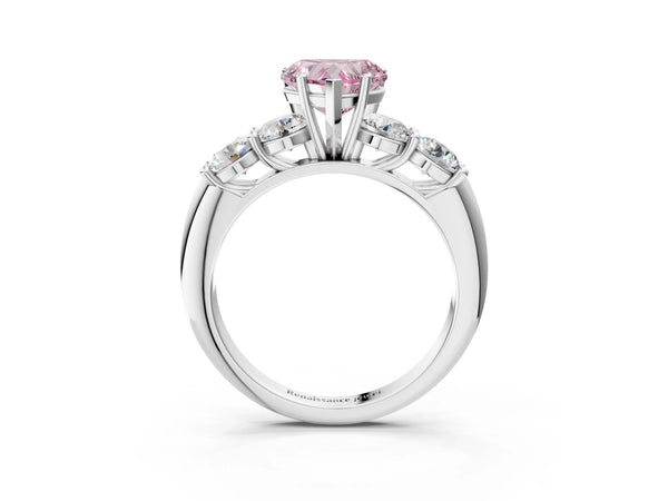 Platinum Fancy Pink Heart  Cut Five-Stone Prong Set Diamond Ring with Classic Band