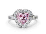 White gold Fancy Pink Heart Cut Halo Bezel Diamond Pave Band Ring