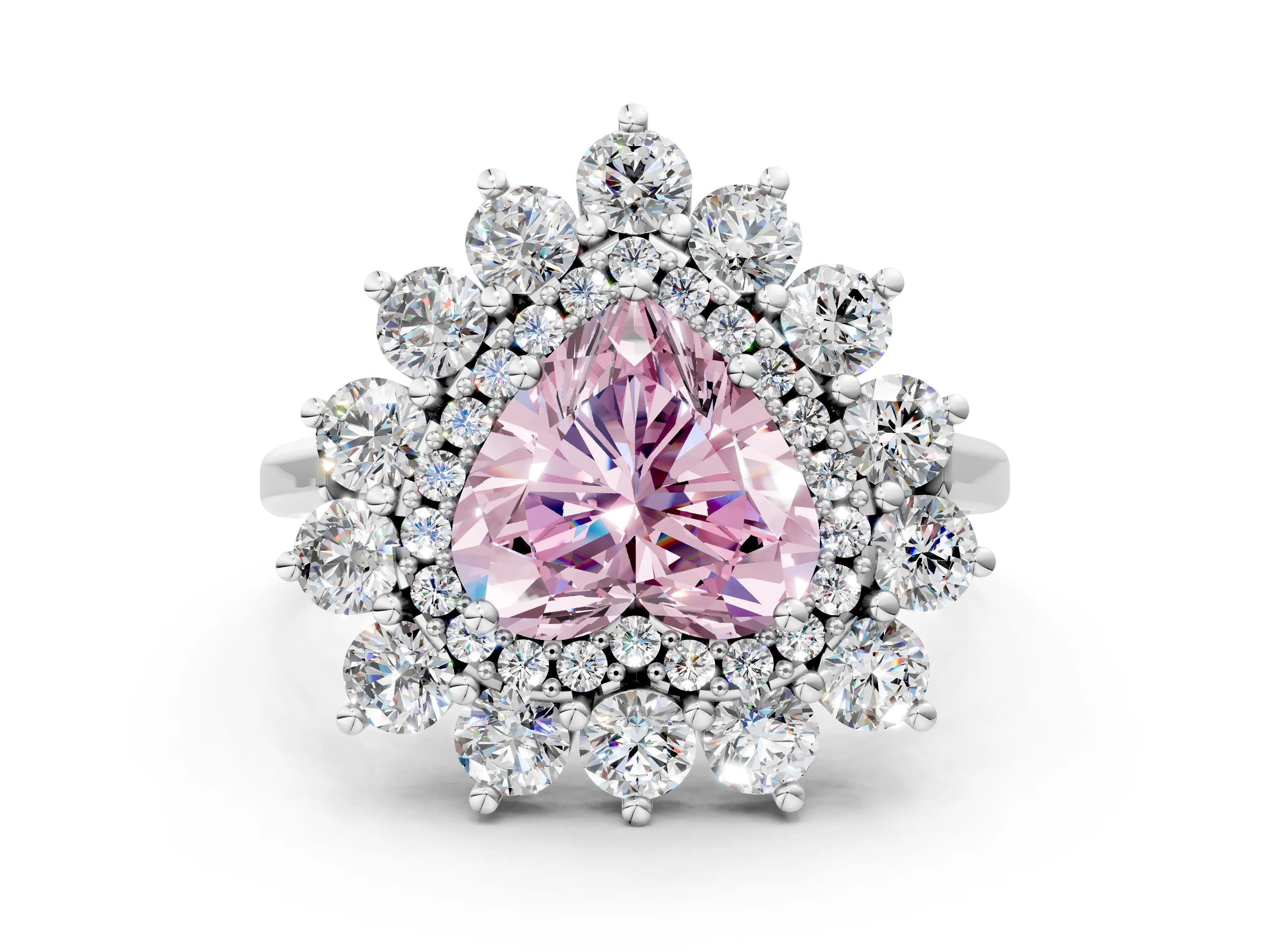 White gold Fancy Pink Heart Cut Halo Cluster Diamond Ring with Pave Band and Four-Prong Setting_12