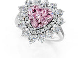 White gold Fancy Pink Heart Cut Halo Cluster Diamond Ring with Pave Band and Four-Prong Setting_13