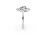 White gold Fancy Pink Heart Cut Halo Cluster Diamond Ring with Pave Band and Four-Prong Setting_14