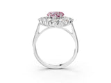 White gold Fancy Pink Heart Cut Halo Cluster Diamond Ring with Pave Band and Four-Prong Setting_15