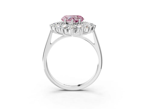 White gold Fancy Pink Heart Cut Halo Cluster Diamond Ring with Pave Band and Four-Prong Setting_15