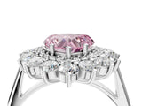 White gold Fancy Pink Heart Cut Halo Cluster Diamond Ring with Pave Band and Four-Prong Setting_16