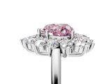 White gold Fancy Pink Heart Cut Halo Cluster Diamond Ring with Pave Band and Four-Prong Setting_17